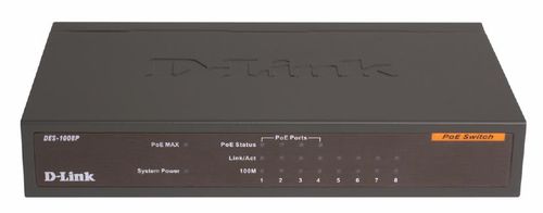  D-Link 8-port UTP 10/100Mbps, Palm-top, Unmanaged, Desktop (4-ports PoE)